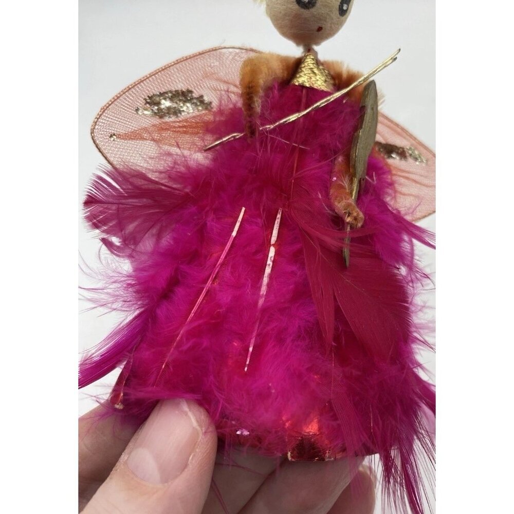 Vintage Feather Angel Hot Pink Christmas Holiday 5 " Cardboard Violin Kitsch MCM - Picture 13 of 16